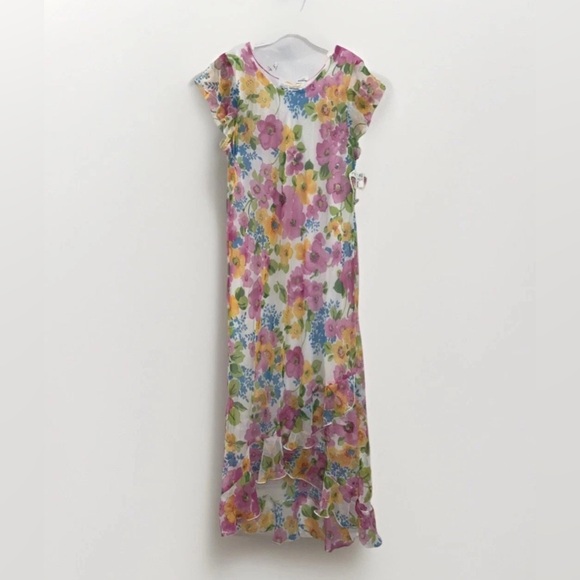 NWT My Michelle Girls' 14 Floral High-Low Ruffle Dress Matching Hair Tie 2PC Set - Picture 2 of 10